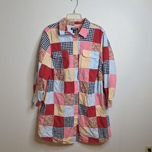 Colorful Patchwork  Lands End 2X Button-Up Dress
